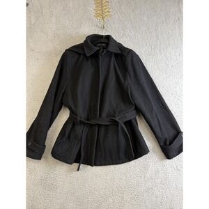 Braetan Jacket Womens Medium Black Hooded Belted Waist Tie Zip Lined Coat Winter